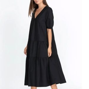 C & A Premium Black Midi Poplin Dress | Size Large | Prima Cotton